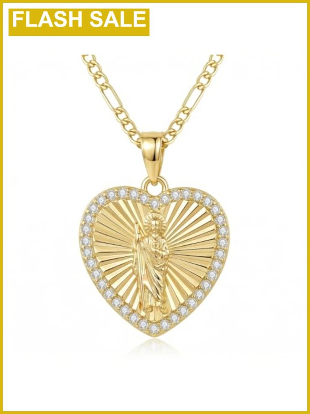 14K Gold Plated Virgin Mary Pendant Necklace Cubic Zirconia Catholic Gift